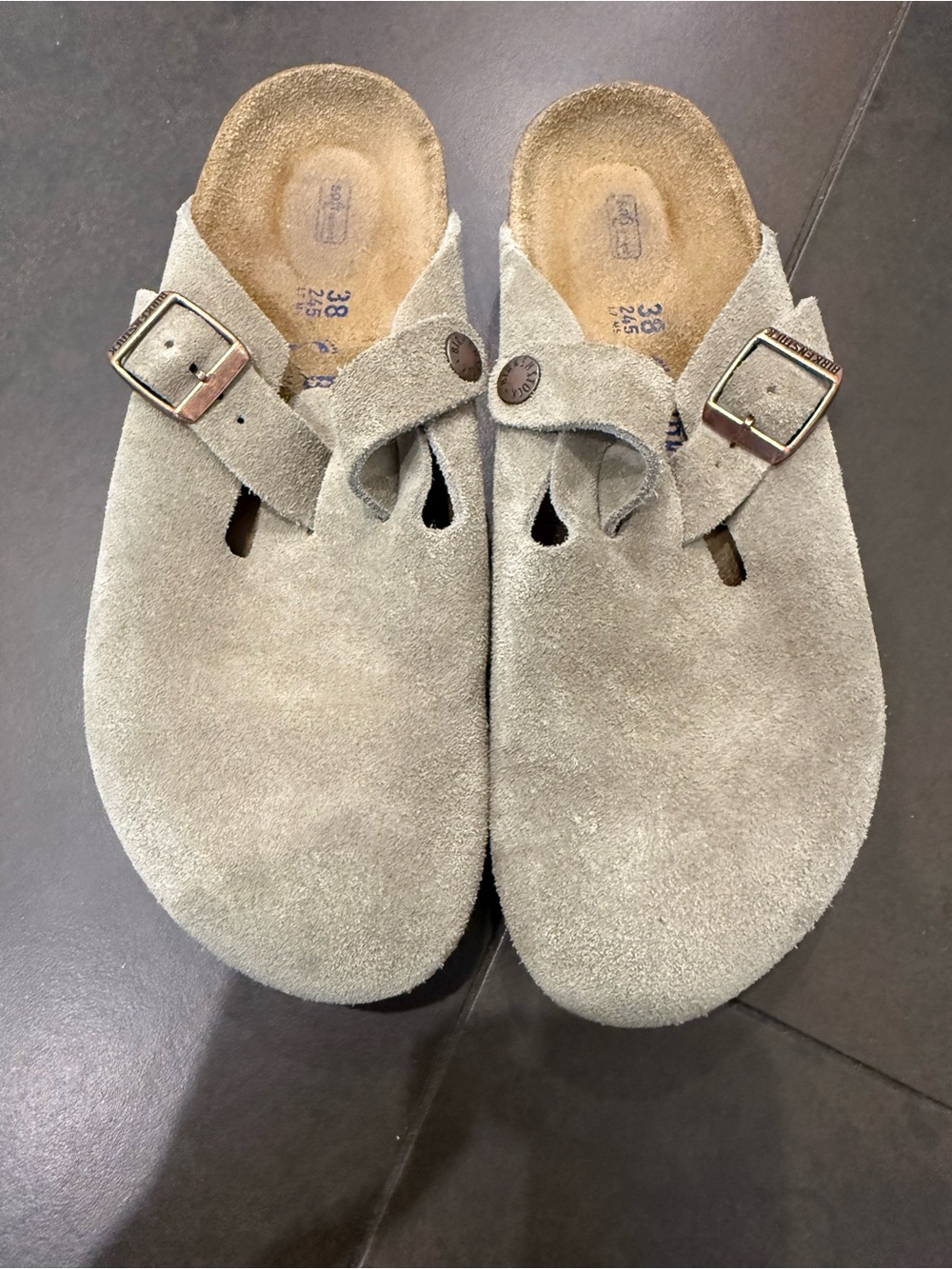 Birkenstock Suede Clog Mules in Light Taupe